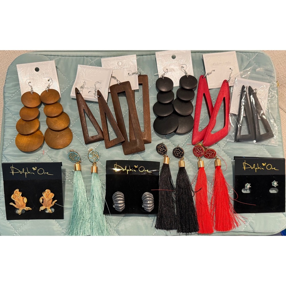 Dolphin Ore & Fashion Jewelry Earring Lot 12 Pairs Wood‎ Tassel Studs Geometric